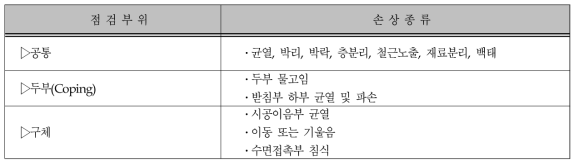 교각의 점검부위 및 손상종류