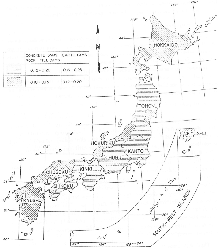 댐 기초에 대한 설계지진계수의 구역화(일본)