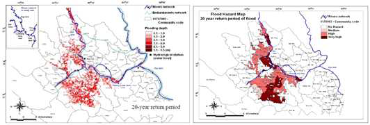 베트남의 홍수 범람 지도와 홍수 위험 지도 (출처: Flood Hazard and Risk Assessment of Hong Long River Basin Vietnam, https://www.dhigroup.com/upload/publications/mike11/Vu_2010.pdf)