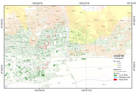 몽골의 GIS 기반 지진피해 분석지도 (출처: NEMA of Mongolia, http://nema.gov.mn/)