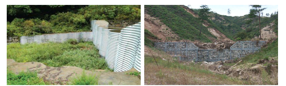 불투과형 강재 토석류 유출저감시설 설치 전경