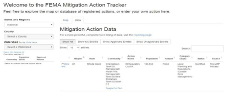 FEMA Mitigation Action Tracker에서 수집하는 저감대책 현황