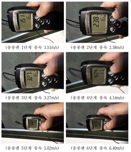 덕트의 공기 인입구 기준으로 풍속 변화 – 배기팬 조정