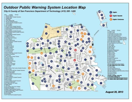 옥외 공공 경보 시스템 위치도(미국 샌프란시스코)