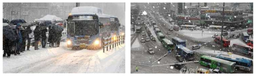 제설작업 미비로 인한 도로 마비 (출처: 연합뉴스, 2010)