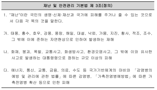 「재난 및 안전관리 기본법」상 재난의 정의