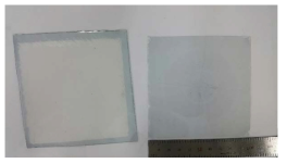 Optic image for large area transfer of transparent electrode onto PEN flexible substrate with size of 10 cm x 10 cm by using PFPE-PUA