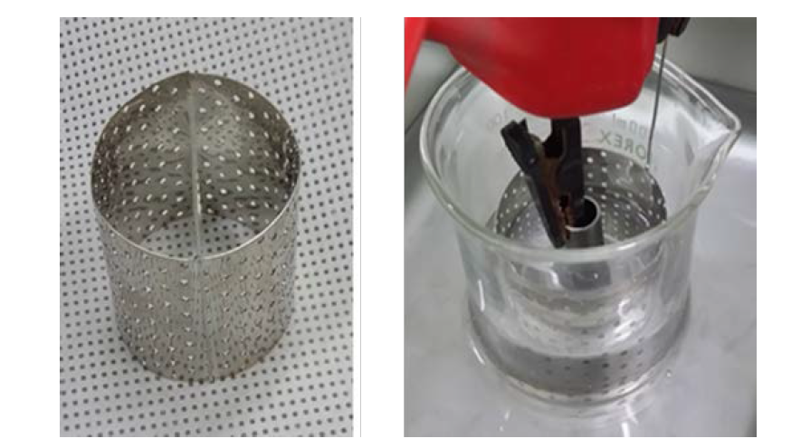 Images of Cylindrical Pt counter electrode and anodization experiment using it