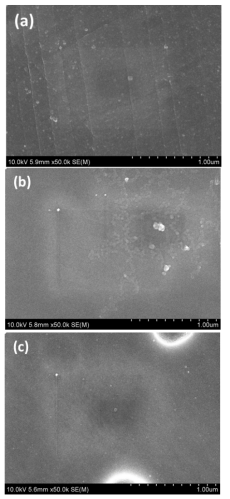 FESEM image of stainless steel sample anodized in EG electrolyte containing 0.1M dm3 NH4F and 0.1 %M dm3 DI H2O at j= 100A/m2 for (a) 15 min, (b) 30 min, (c) 1h at room temperature