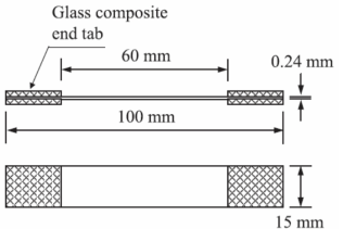 Dimensions of the tension test specimen