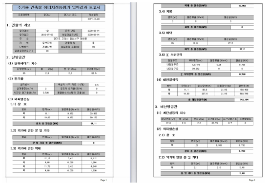 ECO2 residential building energy performance evaluation input / output result report