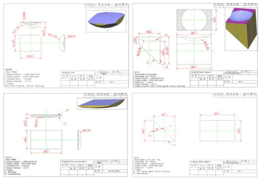 1차년도 See-through형 스마트 글래스의 광학렌즈 부품별 설계도면