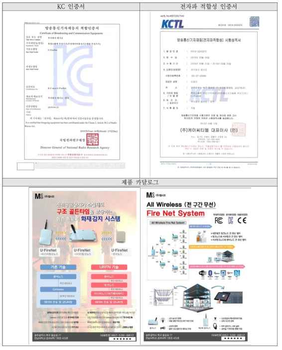 획득된 KC 인증, 전자파 적합성 인증서, 화재 감지 네트워크 제품 카탈로그