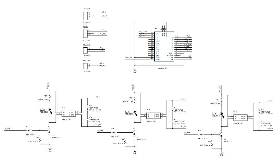 AC_FAN, 100W Heater , Buzzer 구성 회로도