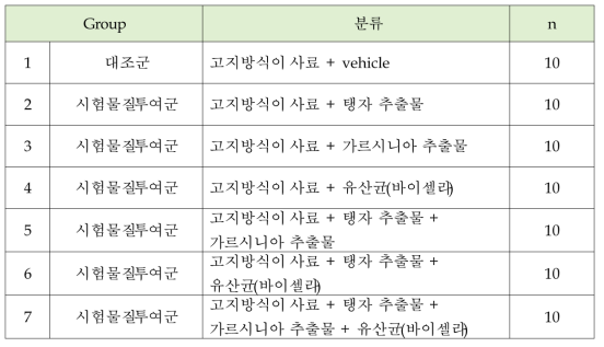 마우스 시험군 구성