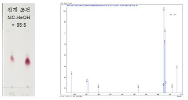 커큐민 유도체 화합물 4의 정제 TLC 및 LC-MS 결과