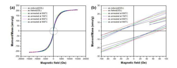 600℃ ~ 900℃ 소결 Fe 분말의 VSM 분석 (Hysteresis loop) (600℃ 수소 환원 Fe flaked nano powder)
