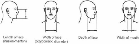 안면 누설율 검사를 위한 얼굴 측정 정의 [출처: KONETIC 리포트 2015]