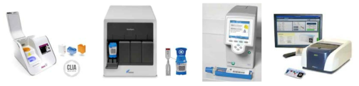 다양한 형태의 RC-PCR 진단 제품들 (왼쪽부터 AlereTM i, Xpert®Flu, Cobas® Liat PCR system, The filmarrayⓇ system)