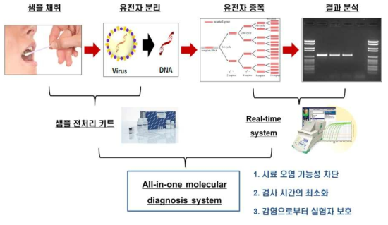 분자진단 Process 및 각 단계가 통합된 All-in-one 분자진단 시스템