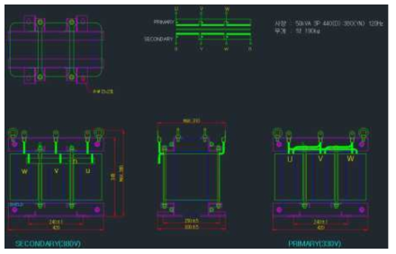 120[Hz]용 변압기 설계도면