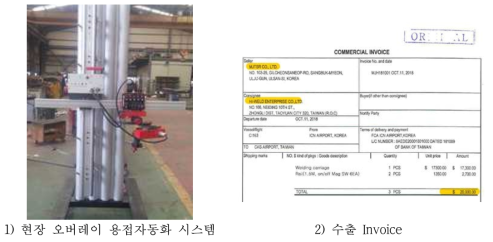 수행기관이 Hi-Weld사(대만)에 수출한 제품 및 Invoice