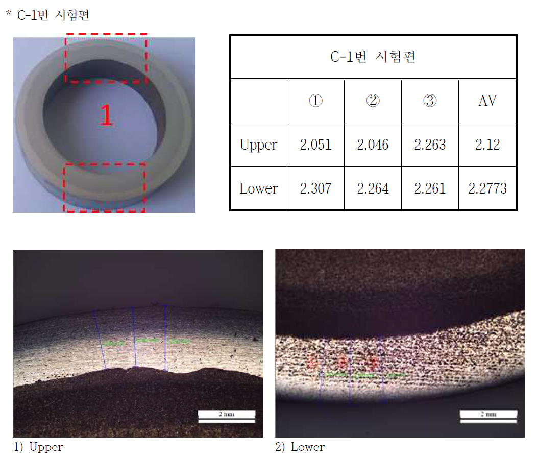 C-1번 절단시편 오버레이 두께 측정