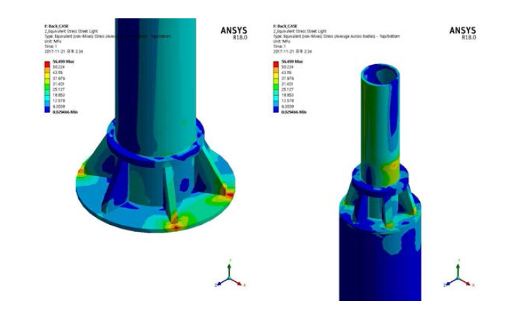 Equivalent Stress (가로등주 상단, 하단) – 후면 풍동조건