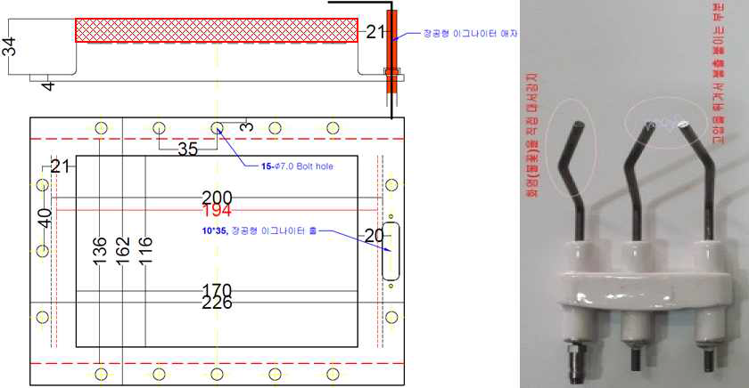 화염 점화기 및 검지기 위치 설계 도면 및 실제 이미지