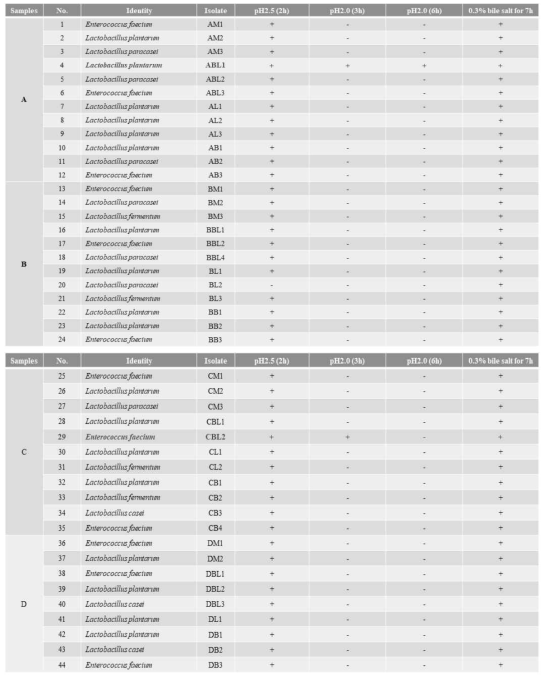 프로바이오틱스 유산균의 내산성 및 내담즙성 조사
