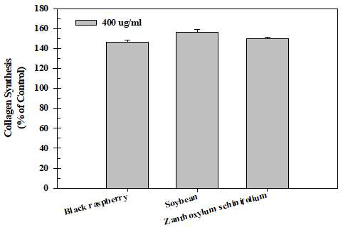 Measurement of collagen production of functional material extract (black raspberry, soybean, and zanthoxylum schinifolium) on human fibroblasts