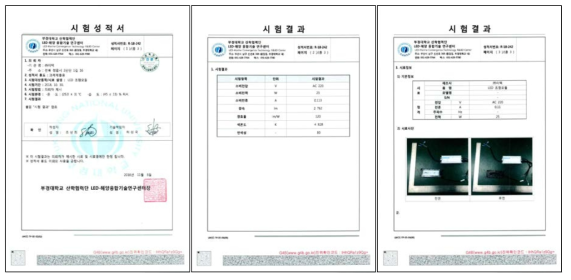 LED조명모듈 전기적/광학적 특성 시험성적서