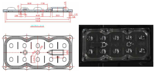 Any casting社의 LED모듈용 렌즈 커버 도면 및 실제 제품 사진