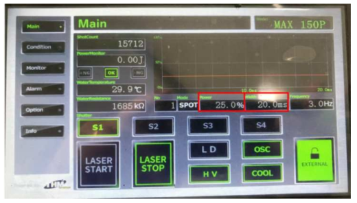 Laser Spot Welding 1차 조건 변경