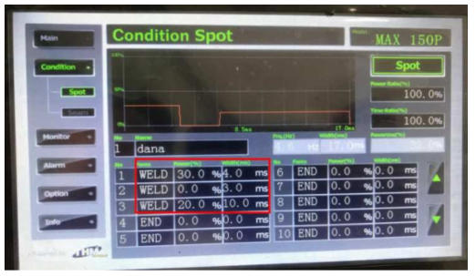 Laser Spot Welding 2차 조건 변경