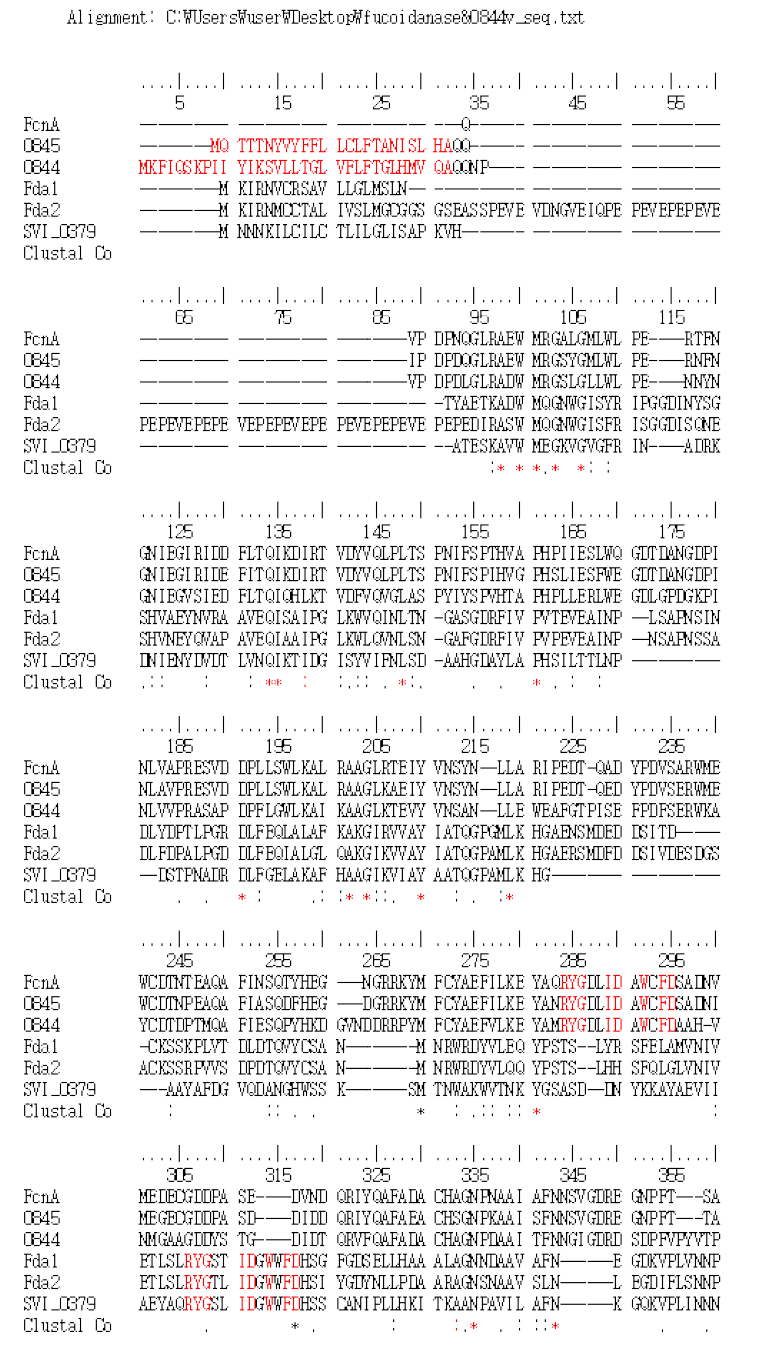 Formosa algae로부터 확보된 Fa0845와 Fa0844와의 아미노산 서열 비교