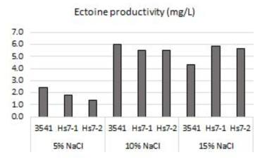Halmonas smyrnensis Hs7-1과 Hs7-2의 염도에 따른 ectoine 생산량