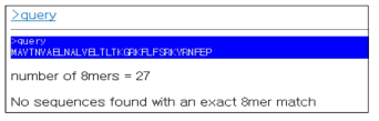 adhE_Uk1 단백질의 알레르겐과의 상동성 검사 결과 (8mer). adhE_Uk1의 pattern match 검색결과