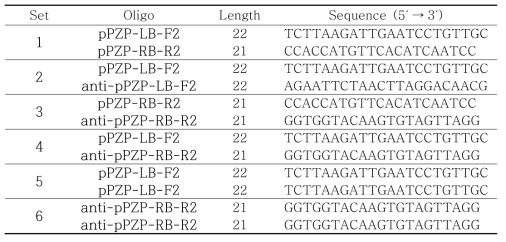 Tandem PCR을 위한 primer list