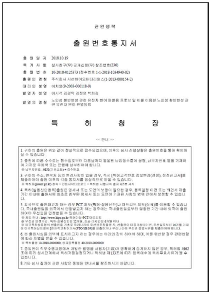 노인성 황반변성 관련 특허출원통지서