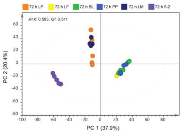 유산균 6종별 토마토의 PCA score plot 변화