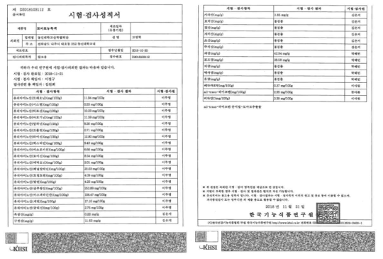 식초 성분 분석 시험성적서