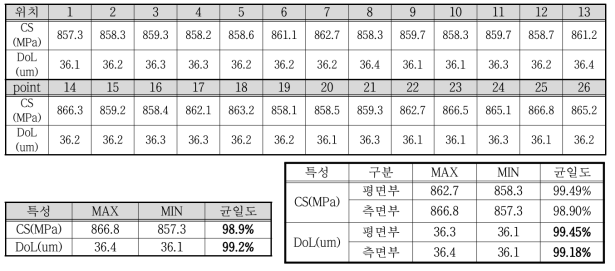 시편 내 강화특성 측정 결과