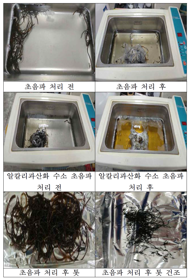 초음파 처리를 통한 톳의 비소제거 실험 사진