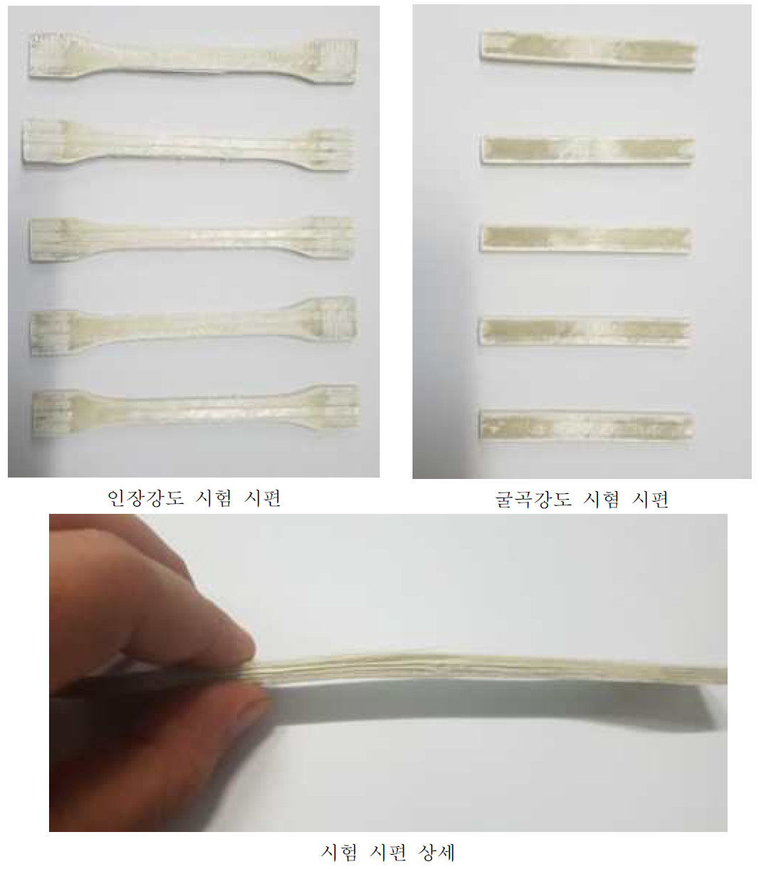 인장강도 및 굴곡강도 시험 종료 시편
