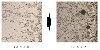 침붕 표면처리 적용 전후 소재표면 조직 변화