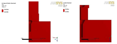 제 1공정 피로 내구 해석 결과(좌), 제 2공정 피로내구 해석 결과(우)