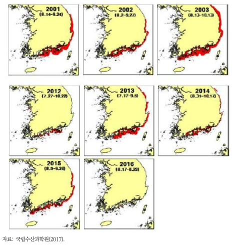 한국 연안의 적조발생 현황