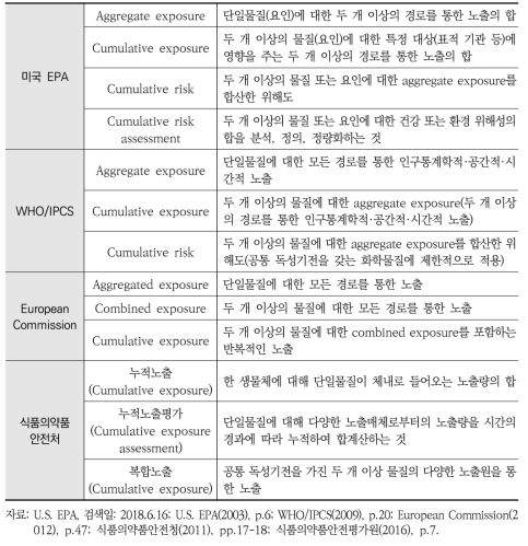 국내외 누적노출 및 누적위해성 관련 개념