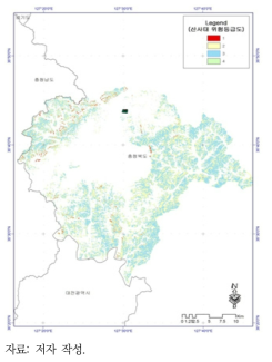 지형지질 시범 구축 지역과 산사태 위험등급도 연계 분석 예시